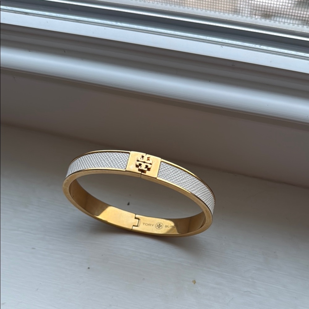 Tory Burch Gold and White Minimalist Bracelet